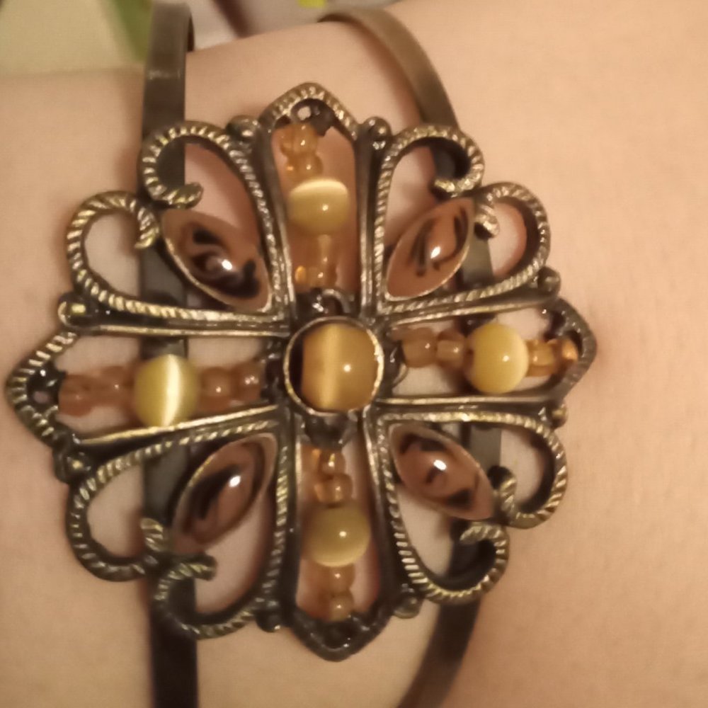 Tortoise shell and tiger eye cuff bracelet